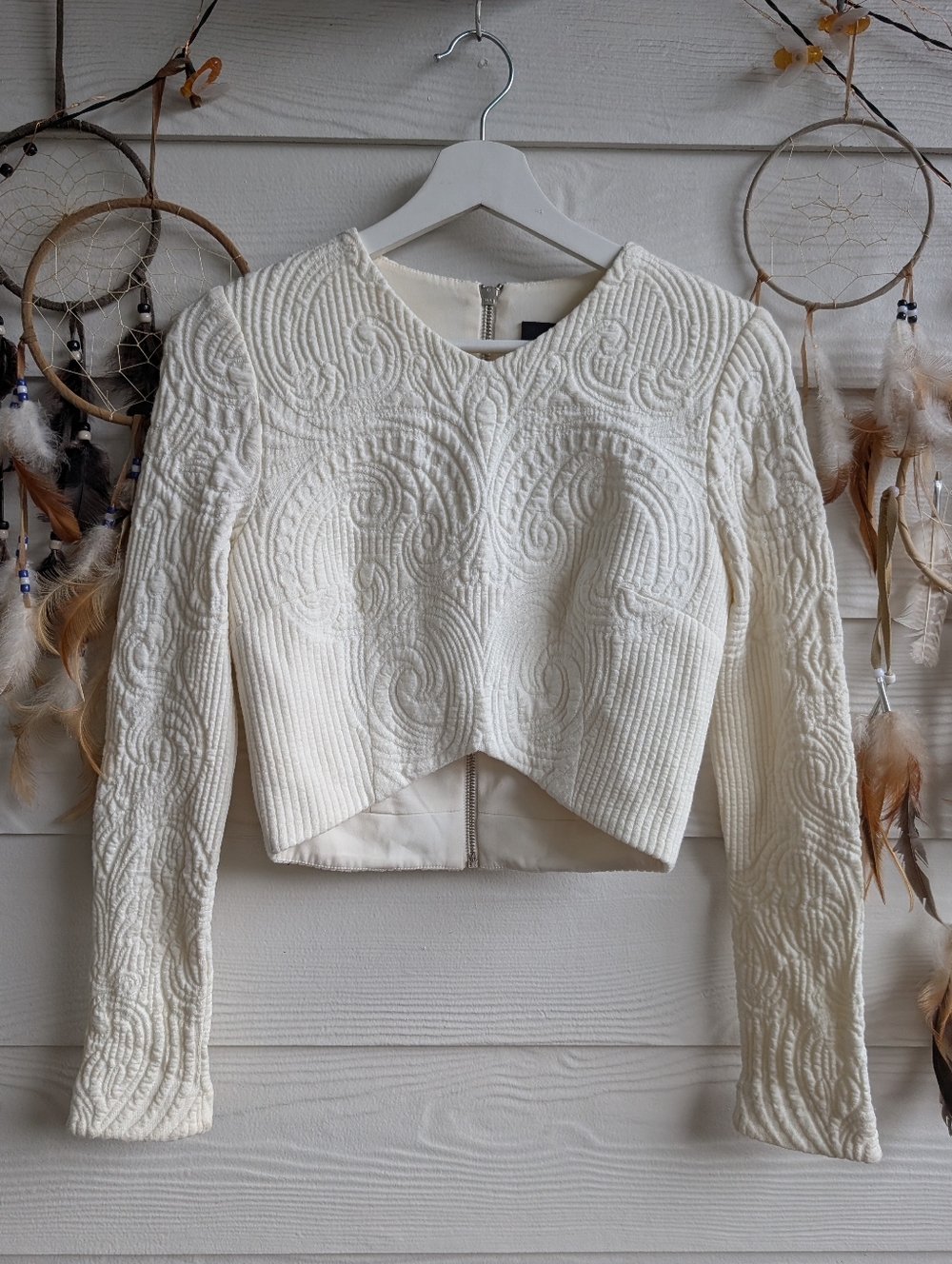 NICHOLAS Cream Quilted Cropped Jacket Top